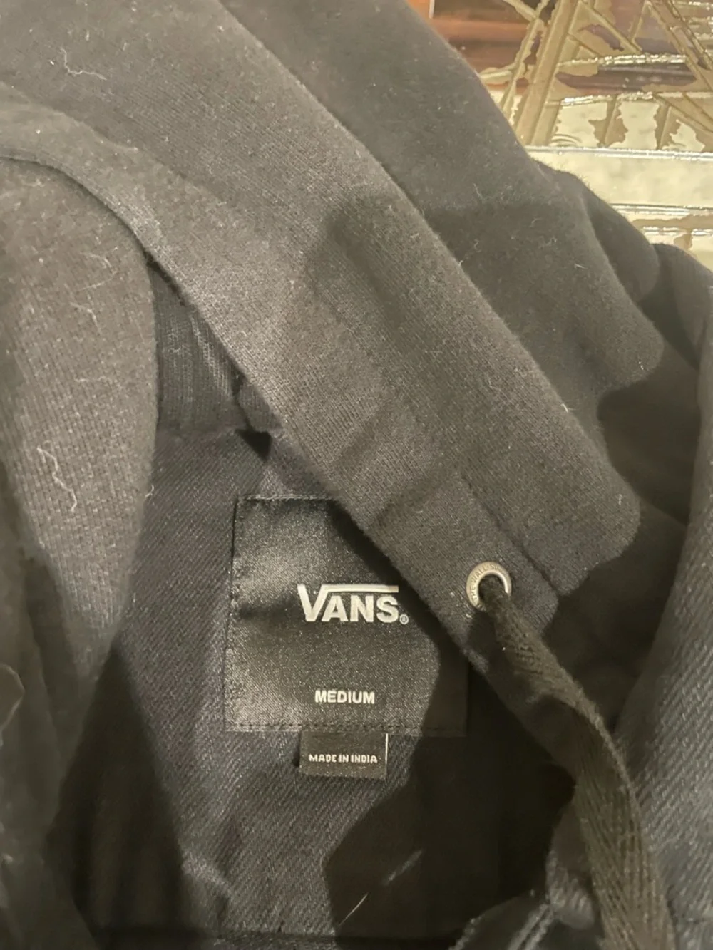 Vans Black Hooded Denim Bomber Jacket with Checker Sleeve - Picture 3 of 5